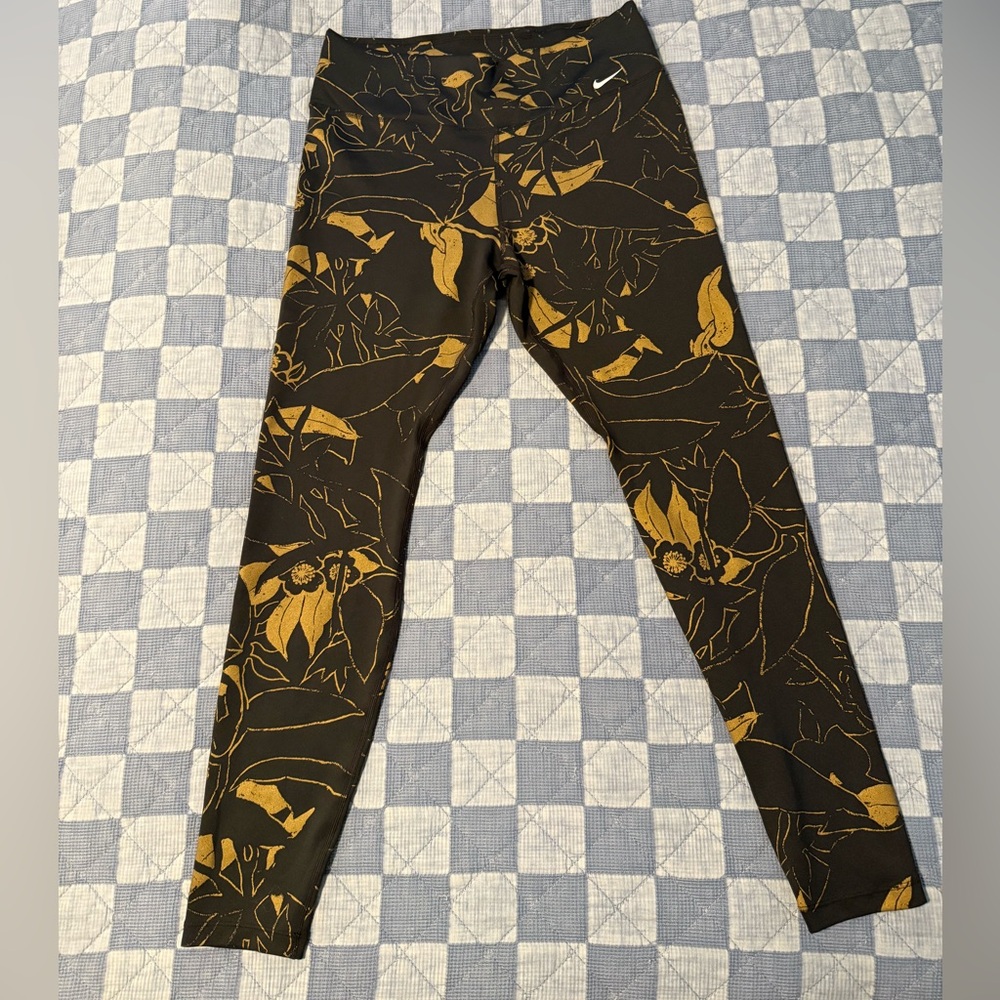 Nike Black and Gold Floral Leggings